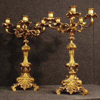 Antique Antique pair of French candelabras in gilt bronze from 19th century