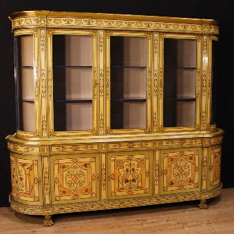 French bookcase in inlaid wood with golden bronzes
