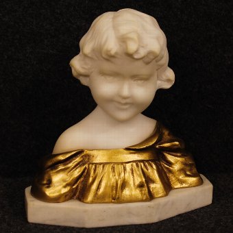 Child bust sculpture in marble and gilded bronze signed G. Van Vaerenbergh