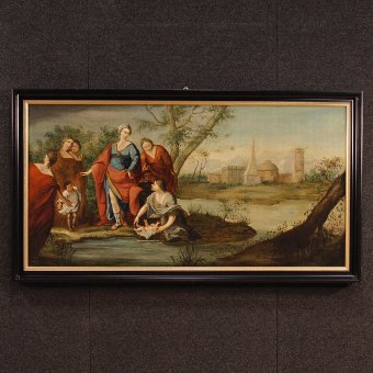 Antique French religious painting biblical scene from 18th century