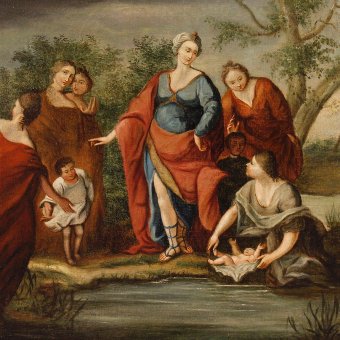 Antique Antique French religious painting biblical scene from 18th century