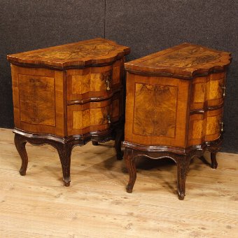 Antique Pair of Venetian dressers in walnut, burl and rosewood