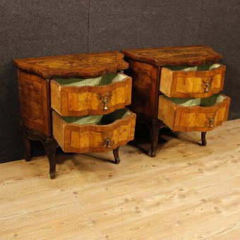 Antique Pair of Venetian dressers in walnut, burl and rosewood