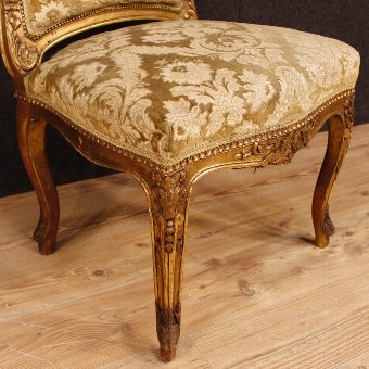 Antique Pair of golden French chairs in damask velvet
