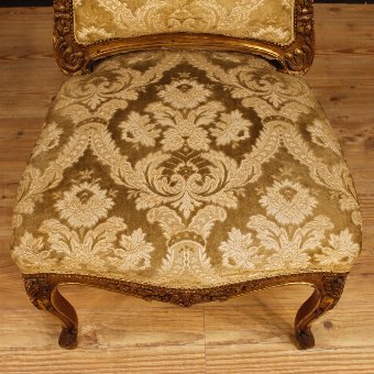 Antique Pair of golden French chairs in damask velvet