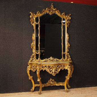 Italian console with mirror with marble top in Louis XV style