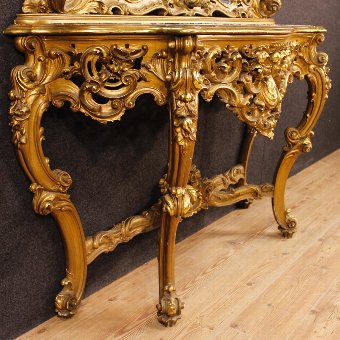 Antique Italian console with mirror with marble top in Louis XV style