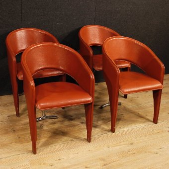 4 Italian design chairs in leather and metal