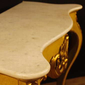 Antique Italian console in lacquered and gilded wood with marble top