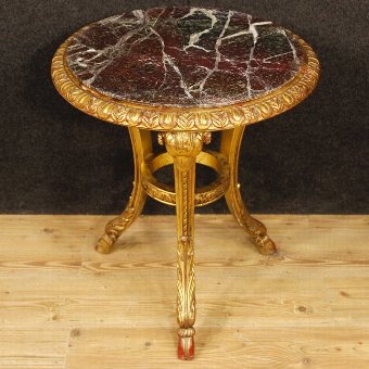 Antique Pair of French side tables in golden wood with marble top