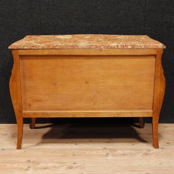 Antique French chest of drawers in rosewood with marble top and golden bronzes