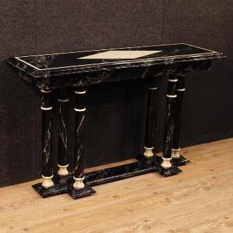 French console in lacquered faux marble wood