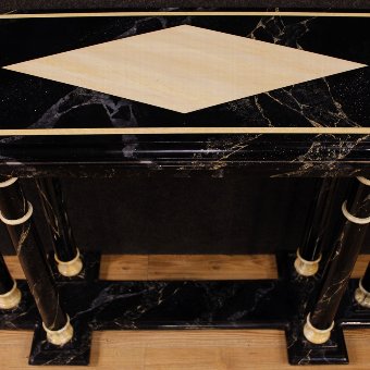 Antique French console in lacquered faux marble wood