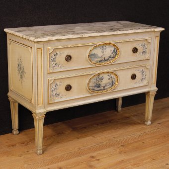 Italian lacquered dresser with marble top in Louis XVI style