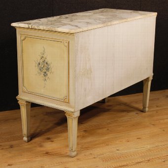 Antique Italian lacquered dresser with marble top in Louis XVI style