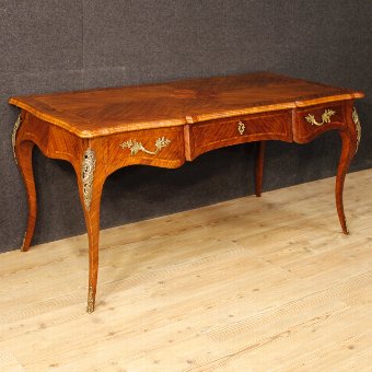 Italian desk inlaid in rosewood, walnut and palisander in Louis XV style