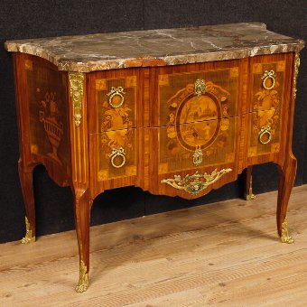 French inlaid dresser with marble top in Louis XV style