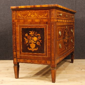 Antique Italian chest of drawers in inlaid wood in Louis XVI style