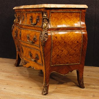 Antique French inlaid dresser in rosewood with marble top and bronzes