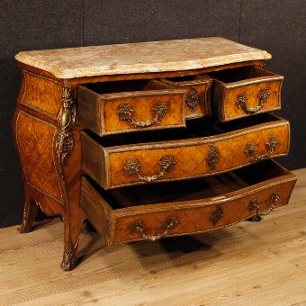 Antique French inlaid dresser in rosewood with marble top and bronzes