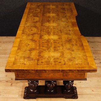 Antique Italian writing desk in walnut, burl walnut and mahogany