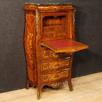 Antique French inlaid secrétaire with marble top in Louis XV style