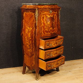Antique French inlaid secrétaire with marble top in Louis XV style