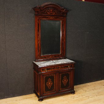 Italian sideboard with mirror in inlaid wood with marble top