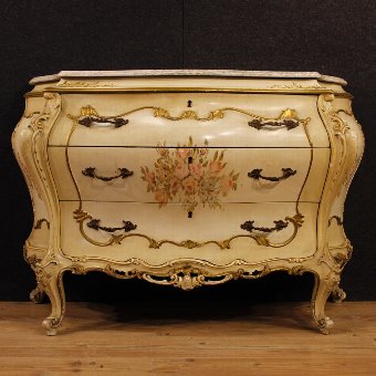 Antique Venetian dresser in lacquered wood with marble top