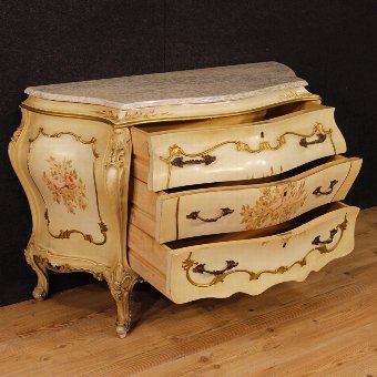 Antique Venetian dresser in lacquered wood with marble top
