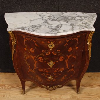 Antique French inlaid dresser with marble top in Louis XV style