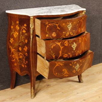 Antique French inlaid dresser with marble top in Louis XV style