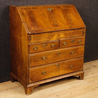 Antique English bureau in inlaid wood  from 19th century