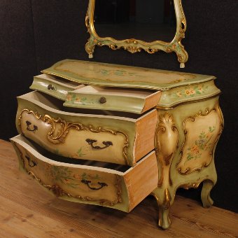 Antique Venetian dresser with mirror in lacquered and painted wood