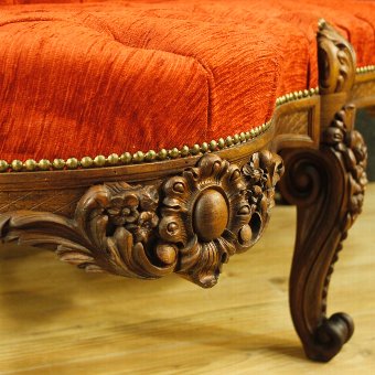 Antique Italian corner sofa in walnut, mahogany and palisander