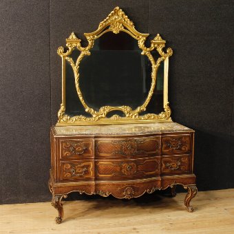 Italian dresser with mirror in lacquered and gilded wood