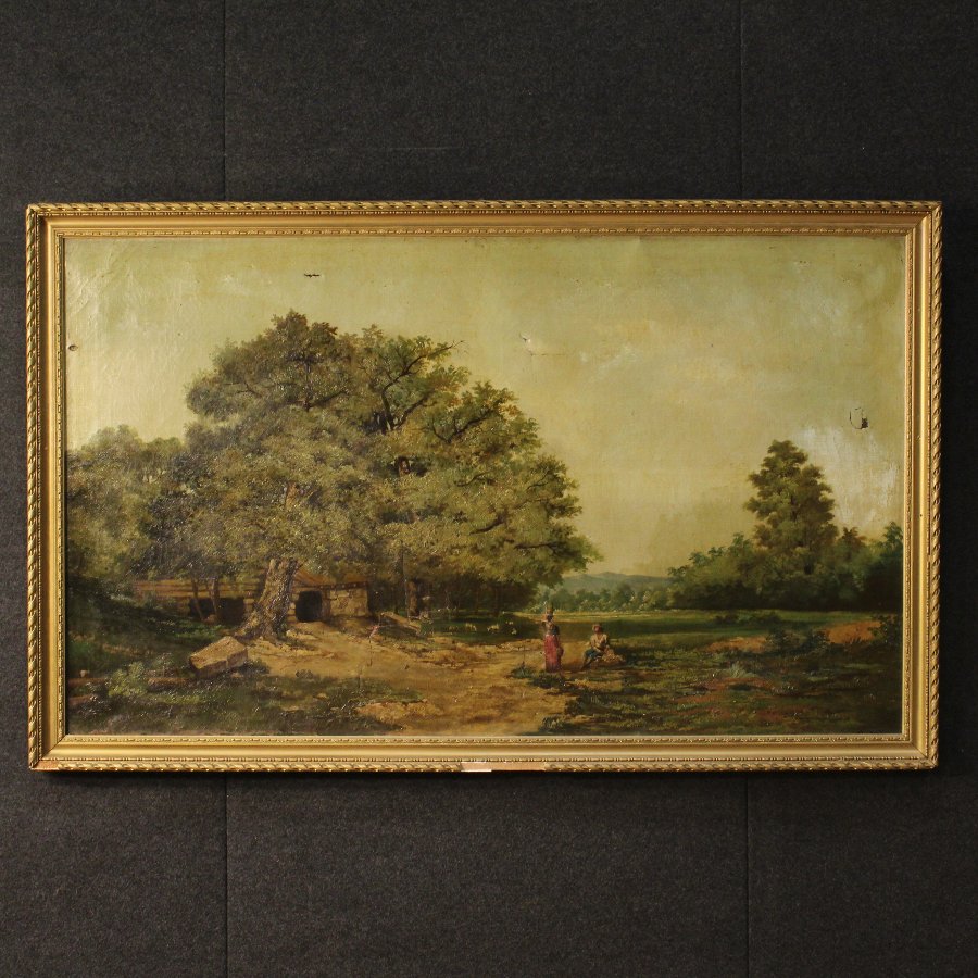 Antique Great Italian painting depicting landscape of the 19th century
