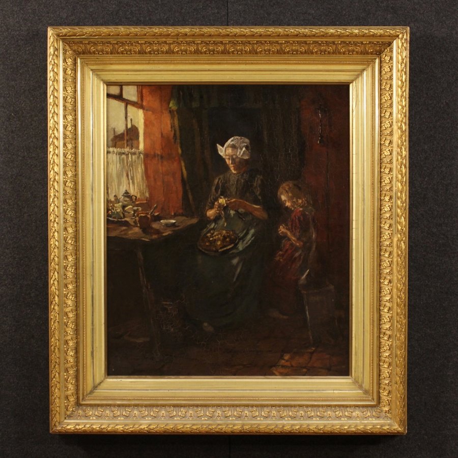 Great Dutch interior scene painting signed and dated 1904