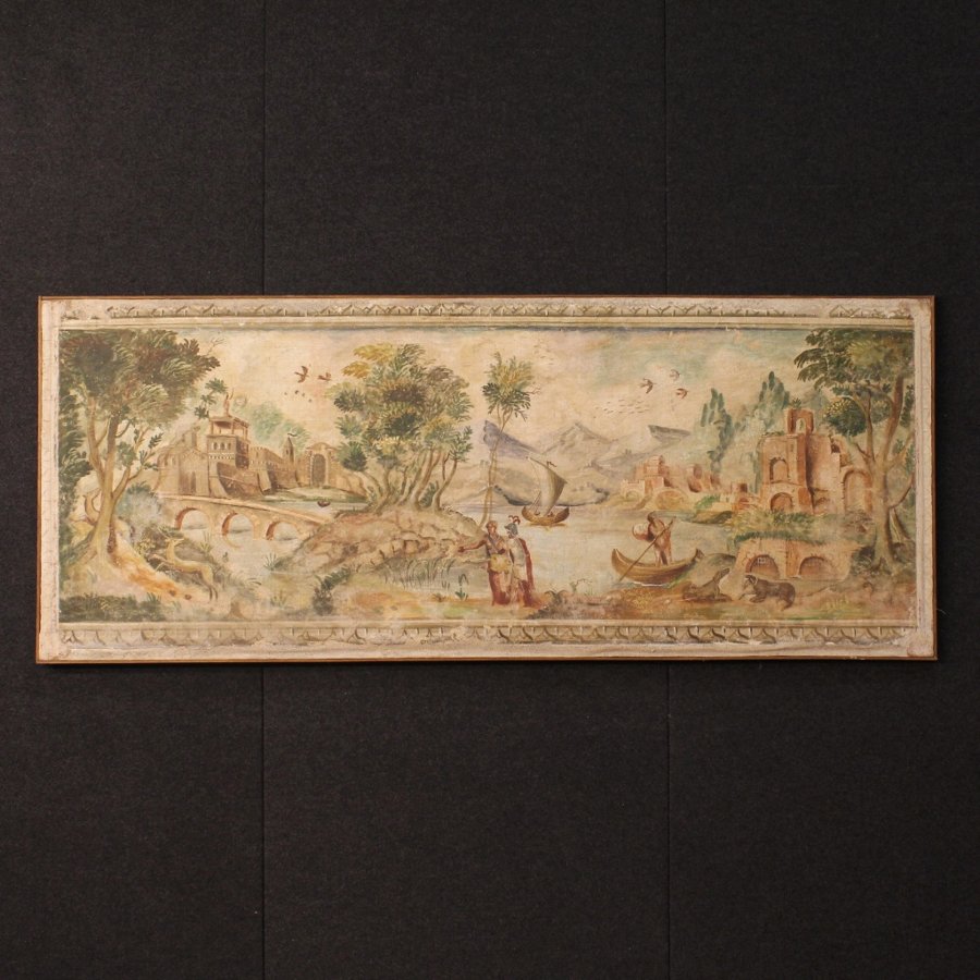 Antique Italian neoclassical landscape painting of the early 20th century