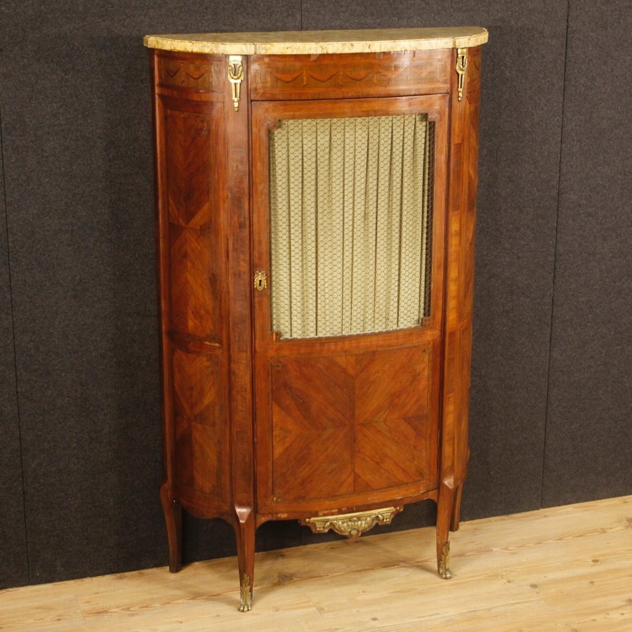 Antique French inlaid vitrine with bronze from 19th century