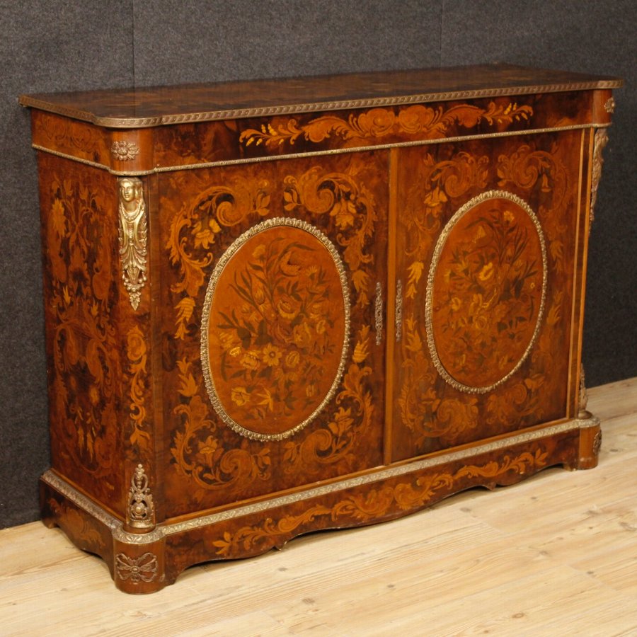 Antique French inlaid sideboard with bronze decorations