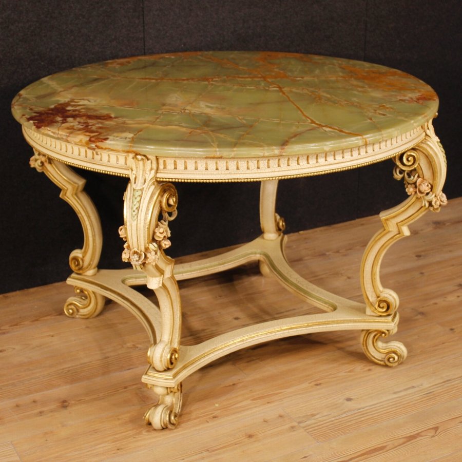 Antique Italian lacquered and golden dining table in Louis XV style