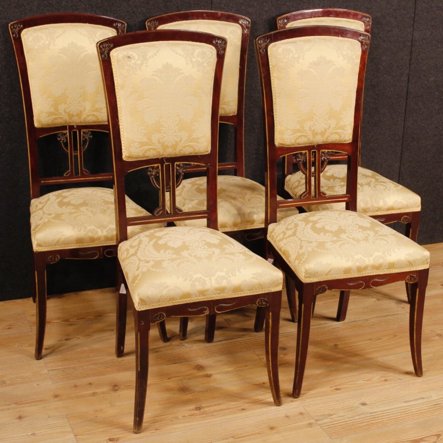 Antique Set of 5 Spanish chairs in Modernist style