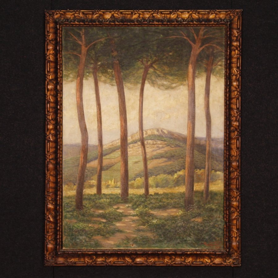 Antique Spanish landscape painting signed and dated 1920