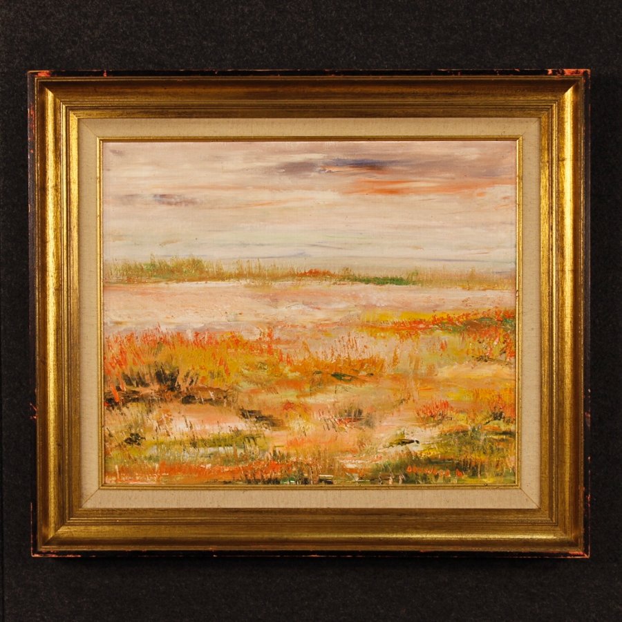 Antique Dutch signed painting depicting impressionist landscape