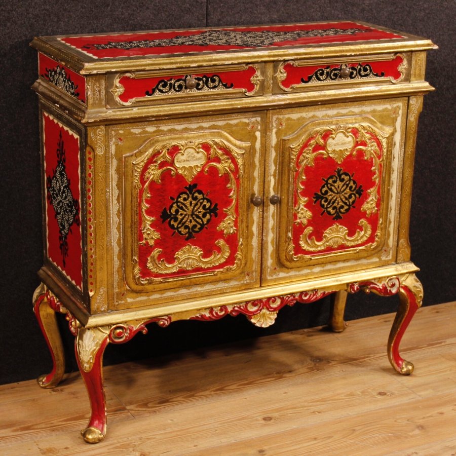 Antique Florentine lacquered, golden and silvered sideboard