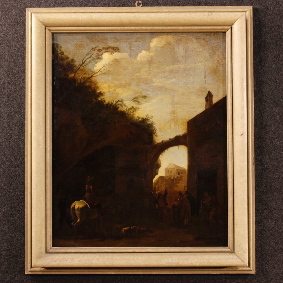 Antique Antique Dutch landscape painting from 18th century