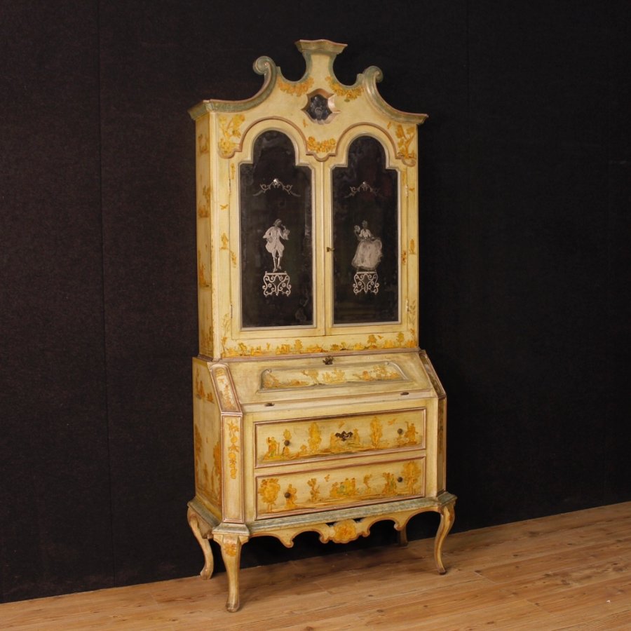 Antique Venetian lacquered and painted trumeau