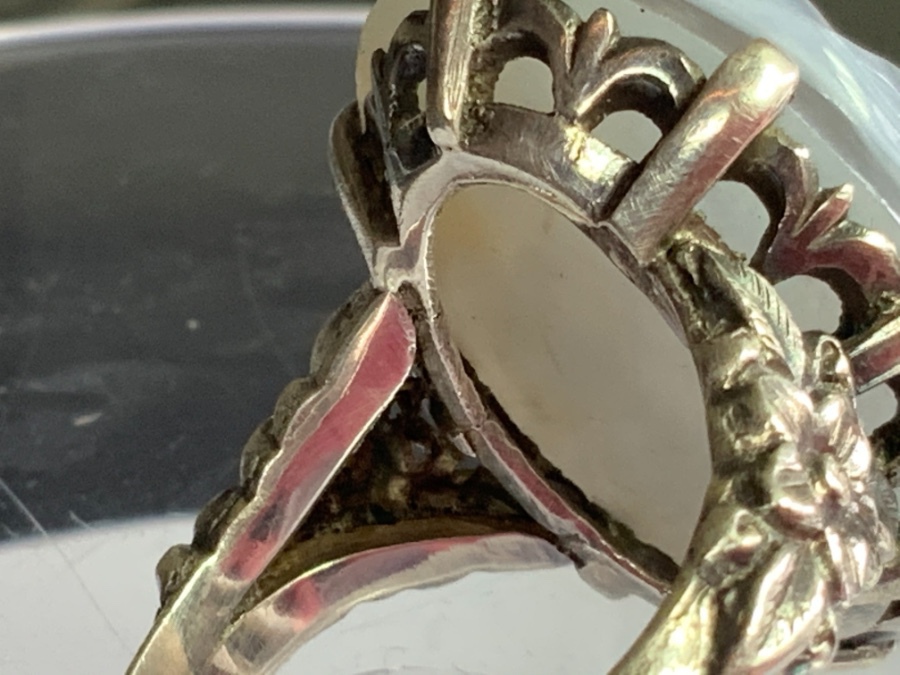 Jadeite natural gem carved oriental silver ring 