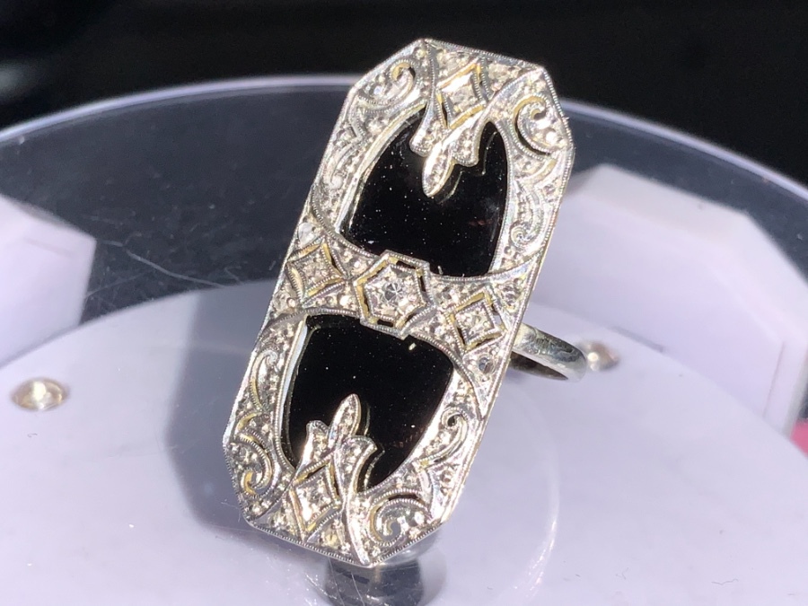 Art Deco black onyx diamonds platinum ring .. .....offers considered 